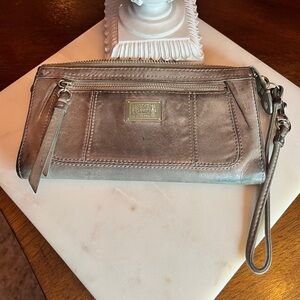 Rehab Project: Coach Poppy Shimmer Silver Leather Wristlet (Needs deep cleaning)